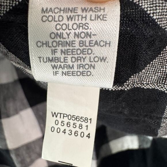 J Jill Love Linen Top Women M White Black Checked Boat Neck Lagenlook 3/4 Sleeve - Picture 11 of 11
